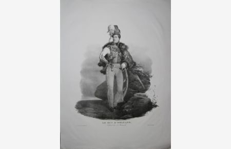 Portrait. Ganzfigur stehend in Uniform mit einem Säbel. Lithographie von Frey. Unten mit Druckbezeichnung Le Duc d'Orleans. Colonel du Ier Hussards.