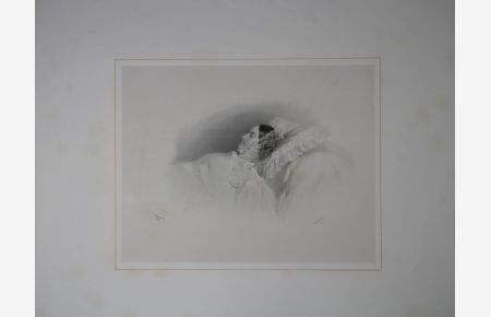 Luise von Baden auf dem Sterbebett. Lithographie auf aufgewalztem China von Joseph Kriehuber.
