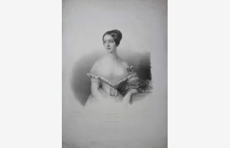 Portrait. Halbfigur mit schulterfreiem Kleid und hochgestecktem Haar. Großformatige Lithographie von Carl Wildt nach Friedrich L'Allemand.