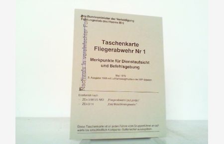 Taschenkarte Fliegerabwehr Nr. 1. Merkpunkte für Dienstaufsicht und Befehlsgebung. 3. Ausgabe mit Luftfahrzeugmustern der WP-Staaten.