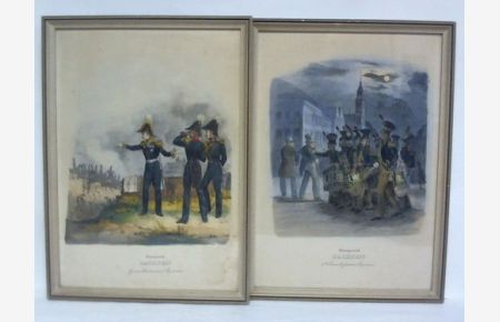 3tes Linien Infanterie Regiment / Generallieutenant & Adjutanten - 2 handcolorierte Lithographien