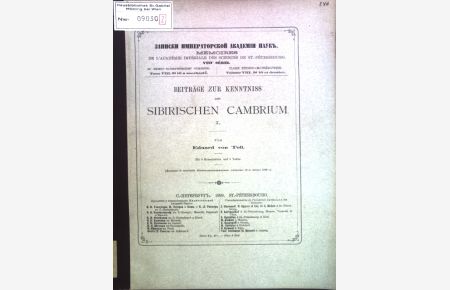 Beiträge zur Kenntniss des Sibirischen Cambrium I;  - Mémoires de l'Académie Impériale des Sciences de St.-Pétersbourg, VIIIe Série, Vol. VIII No. 10;