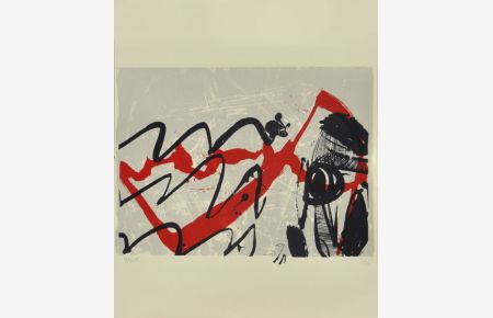 Abstrakte Komposition in Grau, Rot und Schwarz. [19]94. [Signierter Original-Siebdruck / signed original silkscreen].