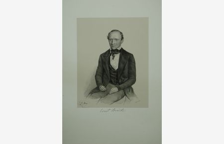 Portrait. Dreiviertelfigur en face, sitzend. Lithographie von J. U. Glock, unten mit dem eingedruckten Namenszug von Brücke.