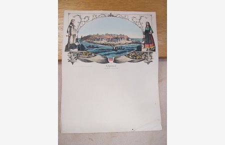 Helgoland vom Meere aus gesehen. Kolorierte Lithographie auf einem Briefbogen.