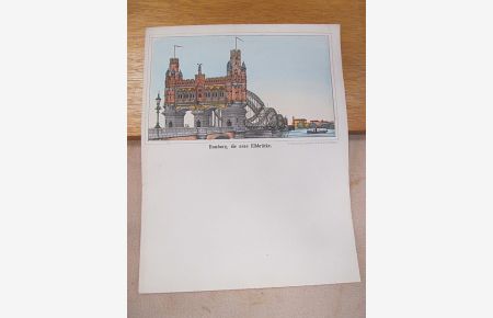 Hamburg, die neue Elbbrücke. Kolorierte Lithographie auf einem doppelseitigen Briefbogen.