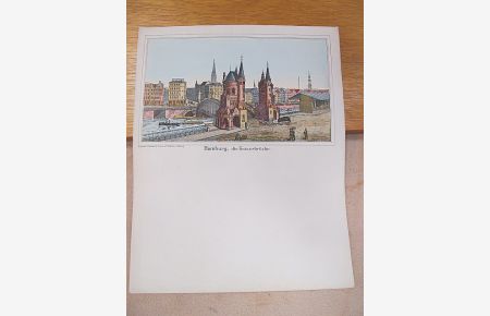 Hamburg, die neue Kaiserbrücke. Kolorierte Lithographie auf einem Briefbogen.