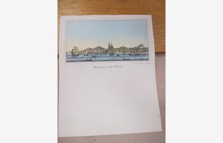 Blankenese von der Elbseite. Lithographie von M. D. Kanning. Kolorierte Lithographie auf einem Briefbogen.