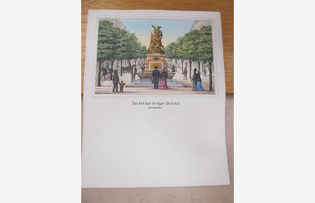 Das Altonaer Krieger-Denkmal ( Markstrasse ). Kolorierte Lithographie auf einem Briefbogen.