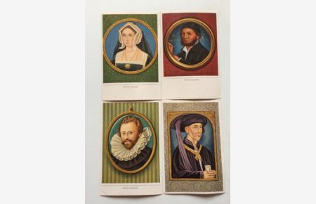 Gestalten der Weltgeschichte (Konvolut 4 SB) Nr. 18 Jane Seymour + Nr. 21 Hans Holbein + Nr. 26 Robert Devereus + Nr. 31 Philipp de Gute von Burgund, in Miniatur (siehe org. Bild)  - Sammelwerk Nr. 7 Gruppe 25