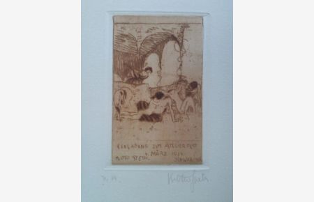 Aktstudie: Einladung zum Atelierfest, 4. März 1914, K. Otto Speth, Schwabing - Original-Radierung