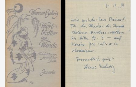 Wortblätter im Winde. Deutsche Nachdichtung japanischer Texte. [Signiertes Widmungsexemplar, Autograph].