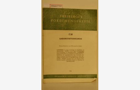 Klassifikation von Mineralvorräten  - Freiberger Forschungshefte - C 54 - Lagerstättenkunde