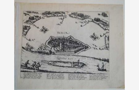 Berck. Historische Ortsansicht. Original Kupferstich von Franz Hogenberg, um 1590. Blattgröße 25 x 32 cm.
