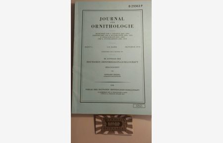 Journal für Ornithologie - 119. Band - Oktober 1978 - Heft 4.