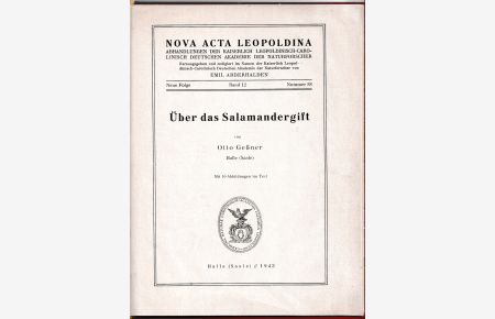 Über das Salamandergift. Nova acta Leopoldina. Neue Folge Bd. 12 Nummer 88.