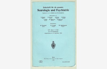 Vererbungsprobleme bei Schizophrenen.   - in: Zeitschrift für die gesamte Neurologie und Psychiatrie, hsg. von O. Bumke, O. Foerster, R. Gaupp u.a., Originalien Bd. 127 Heft 3