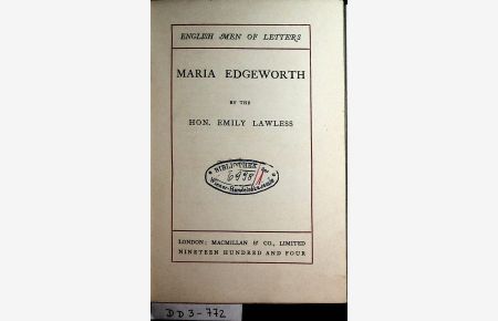Maria Edgeworth. (=Part of the English Men of Letters series)