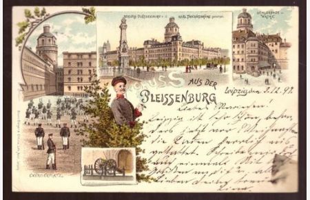 Ansichtskarte AK Gruss aus der Pleissenburg. Litho (4 Motive)
