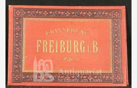 Erinnerung an Freiburg i. B. Leporello mit 21 kolorierten Ansichten in Photolithographie auf 14 Tafeln.