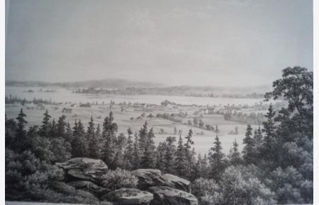 Schweden. Stjernsund Original Lithographie bei Em. Baerentzen nach C. S. Hellbeck von J. Hellesen D. F. Bonniers Förlag, um 1860. Blattgröße ca. 25, 5 cm x 33, 4 cm. – Unter Passepartout montiert.