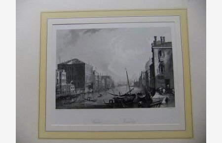 Venice Venedig. (Ansicht des Canale Grande mit Gondeln und Fischerbooten). Original-Stahlstich von Carse nach Canaletto um 1850.