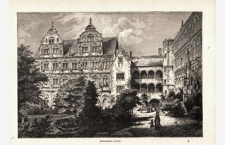 Heidelberg Schloss Baden-Württemberg Original Stich Engraving