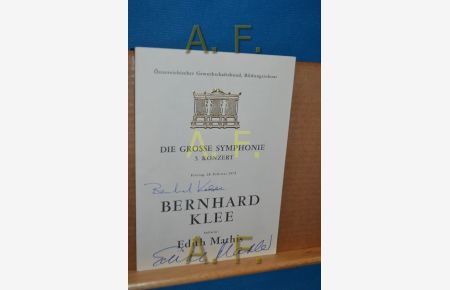 Autogramm von Bernhard Klee und Edith Mathis / Signiert auf Die grosse Symphonie 5. Konzert Freitag 28. Februar