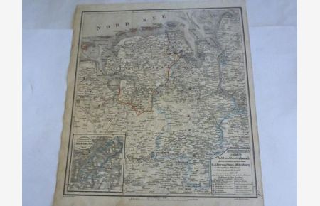 Charte A. d. Landdrostei Aurich. Das Fürstenthum Ostfriesland. Teilcolorierte Kupferstichkarte um 1880, gestochen von Max Frommann