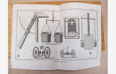Mechanique. Suppl. Planche 2. ( doppelblattgroßer Kupferstich von Benard aus der Enzyklopädie von Denis Diderot und D'Alembert auf Büttenpapier, Paris 1765 ff. )