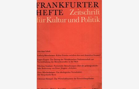 Heft 6. 20. Jg. ; Frankfurter Hefte. Zeitschrift für Kultur und Politik.