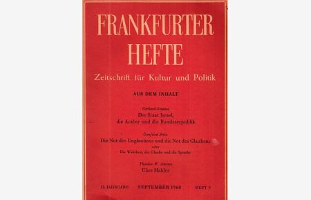 Heft 9. 15. Jg. ; Frankfurter Hefte. Zeitschrift für Kultur und Politik.