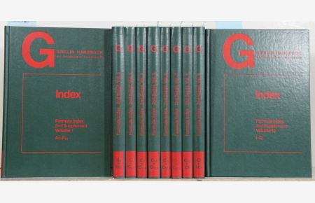 Gmelin Handbook of Inorganic and Organometallic Chemistry. (Handbuch der anorganischen chemie). 8th edition. Formula Index. 2nd Supplement Volumes 1-10. 10 vols set.