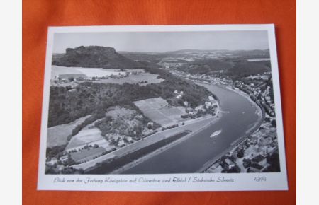 Postkarte: Blick von der Festung Königstein auf Lilienstein und Elbtal / Sächsische Schweiz.
