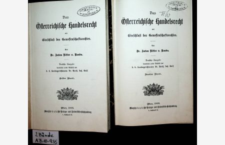 Das österreichische Handelsrecht mit Einschluss des Genossenschaftsrechtes. 1. und 2. Band [2 Bände]