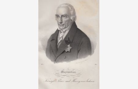 Maximilian Kronprinz von Sachsen (um 1759 Dresden - 1838 ebenda). Original-Lithographie. Grafik mit Passepartout  - aus Saxonia. von 1827 bis 1830 Kronprinz von Sachsen