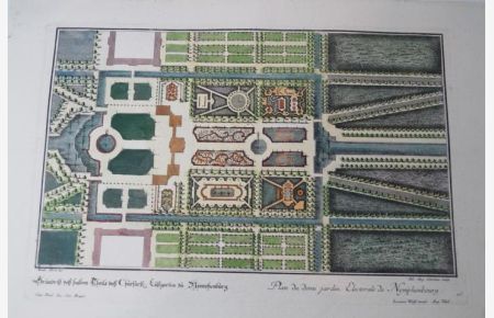 Plan du demi jardin Electorale de Nymphenbourg. . . Kolorierter Original Kupferstich um 1770