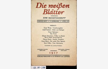 Die weissen Blätter. Eine Monatsschrift. 4. Jahrgang 1917 4. Heft