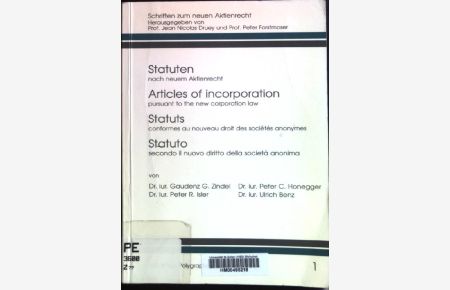 Statuten nach neuem Aktienrecht. Articles of incorporation pursuant to the new corporation law.   - Schriften zum neuen Aktienrecht ; 1