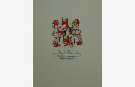 Handgemaltes Wappen des Adelsgeschlechts Buol-Berenberg. Zeichnung und Aquarell. Darunter mit alter Beschriftung.