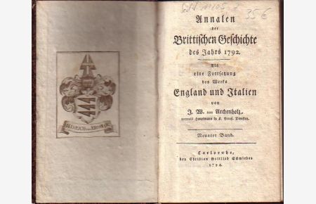 Annalen der Brittischen Geschichte des Jahrs 1792. Als eine Fortsetzung des Werks England und Italien von J. W. von Archenholz. Band 9.