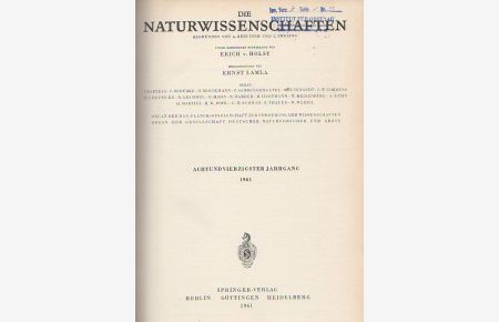 Die Naturwissenschaften. Achtundvierzigster (48. ) Jahrgang 1961, komplett mit den Heften 1 (erstes Januarheft) bis 24 (zweites Dezemberheft).