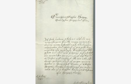 Handschriftlicher Brief von Nicolaus Wunderlich an einen Herzog, der namentlich nicht genannt wird, betreffend eine Zahlungsaufforderung nach Schulverschreibung.