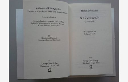 Schwankbücher : (1557 - 1566).   - Martin Montanus. Hrsg. von Johannes Bolte / Literarischer Verein (Stuttgart): Bibliothek des Literarischen Vereins in Stuttgart ; 217; Volkskundliche Quellen : 3, Märchen u. Schwank