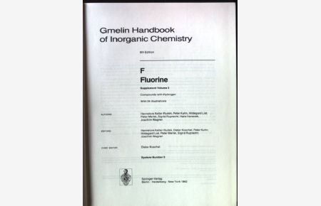 Gmelin-Handbuch der anorganischen Chemie; F : Fluorine. Suppl. / Vol. 3. Compounds with hydrogen