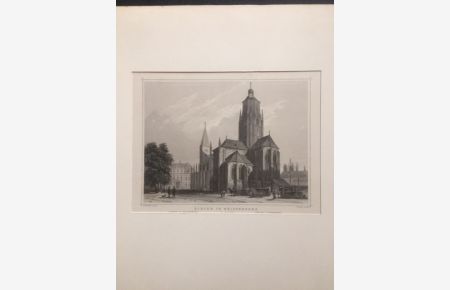 Kirche in Weissenburg im Elsass, montierter Original-Stahlstich von Rohbock / Richter um 1880. 20 x 14, 5 cm.