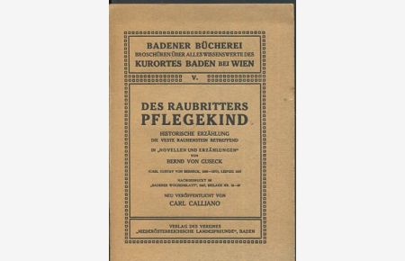 Des Raubritters Pflegekind.   - Historische Erzählung die Veste und Erzählungen von Bernd von Guseck.
