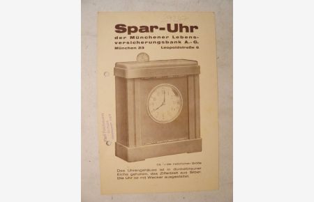Spar-Uhr der Münchener Lebensversicherung Bank A. G. * Firmenwerbung / Industriewerbung / Faltblatt / Werbeprospekt