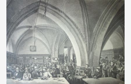 Breslau. Der Fürstensaal im Schweidnitzer Keller zu Breslau. Holzstich nach einer Zeichnung von Gebauer/Franz Kollarz, rückseitig mit Text, 24, 5 x 33 cm, um 1880.