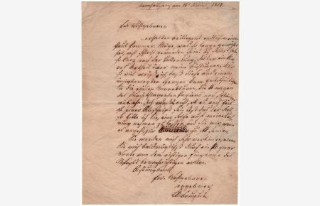 Eigenhändiger Brief an Friedrich Wilhelm Gubitz mit Unterschrift. Dat. Nennhausen, 16. VII. 1817.